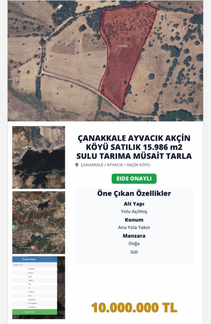 Çanakkale Ayvacık Akşin Köyü Satılık 15986 m2 Tarla  - ÇANAKKALE AYVACIK AKÇİN KÖYÜ - undefined undefined - Thumbnail